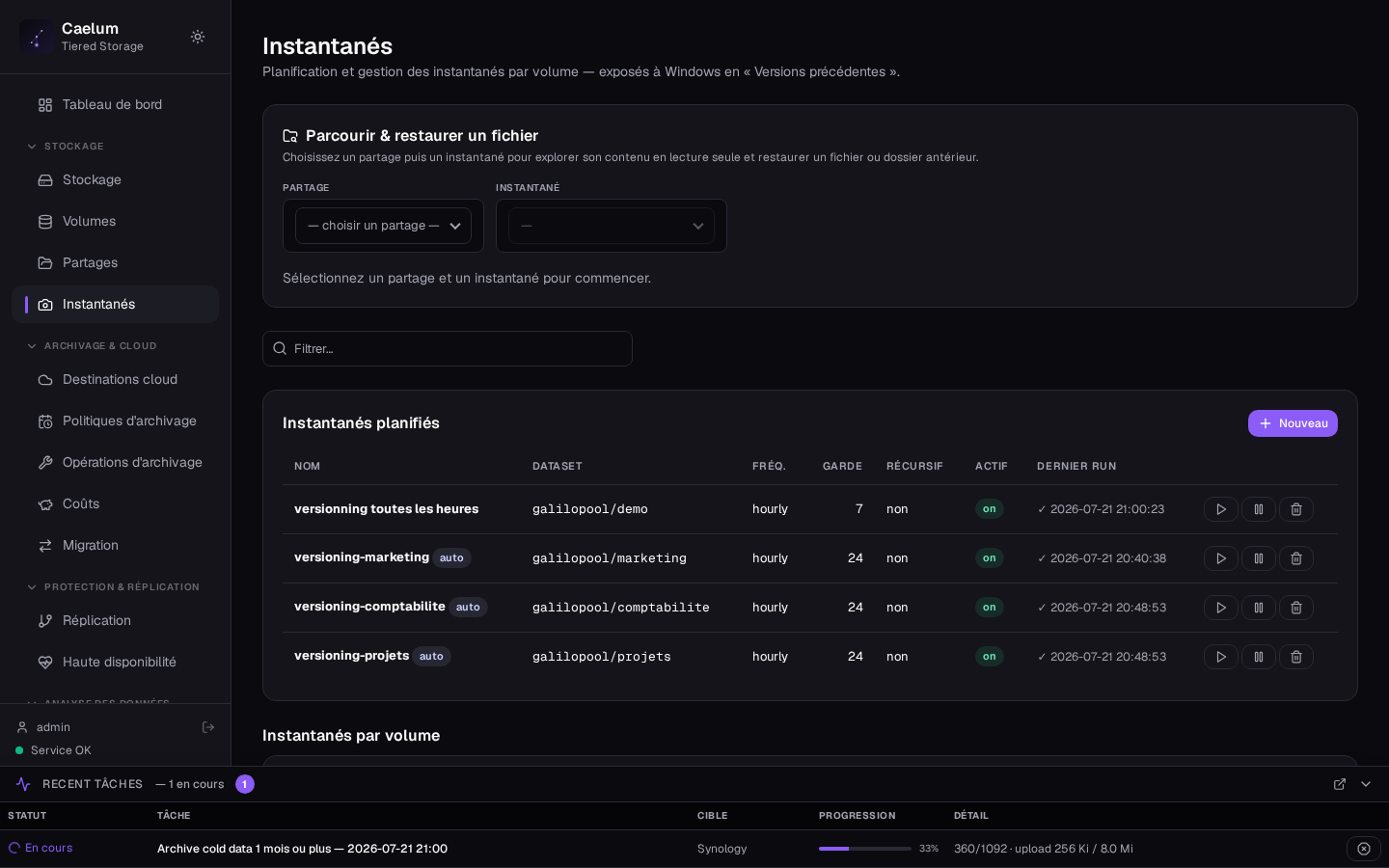 Instantanés planifiés